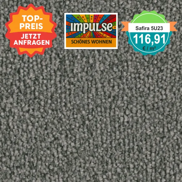 Vorwerk Safira Teppichboden Farbcode 5U23 – Draufsicht mit Preisetikett 116,91 €/m²